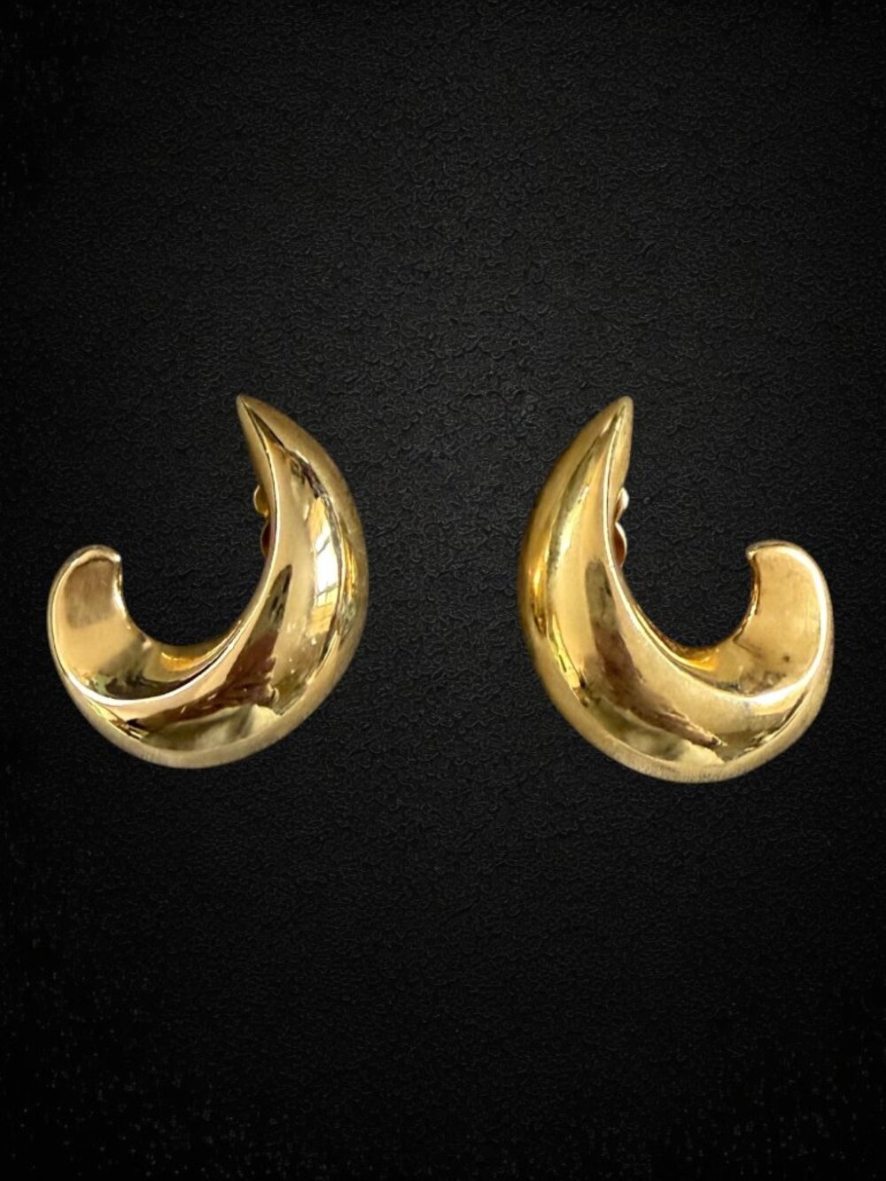 Vintage Givenchy Gold Tone Crescent Hoop Clip Earrings Designer Jewelry 80s 90s